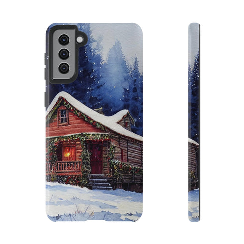 Cozy Christmas Cabin in the Snow - Impact Resistant Phone Case Samsung Galaxy S21 Plus Glossy